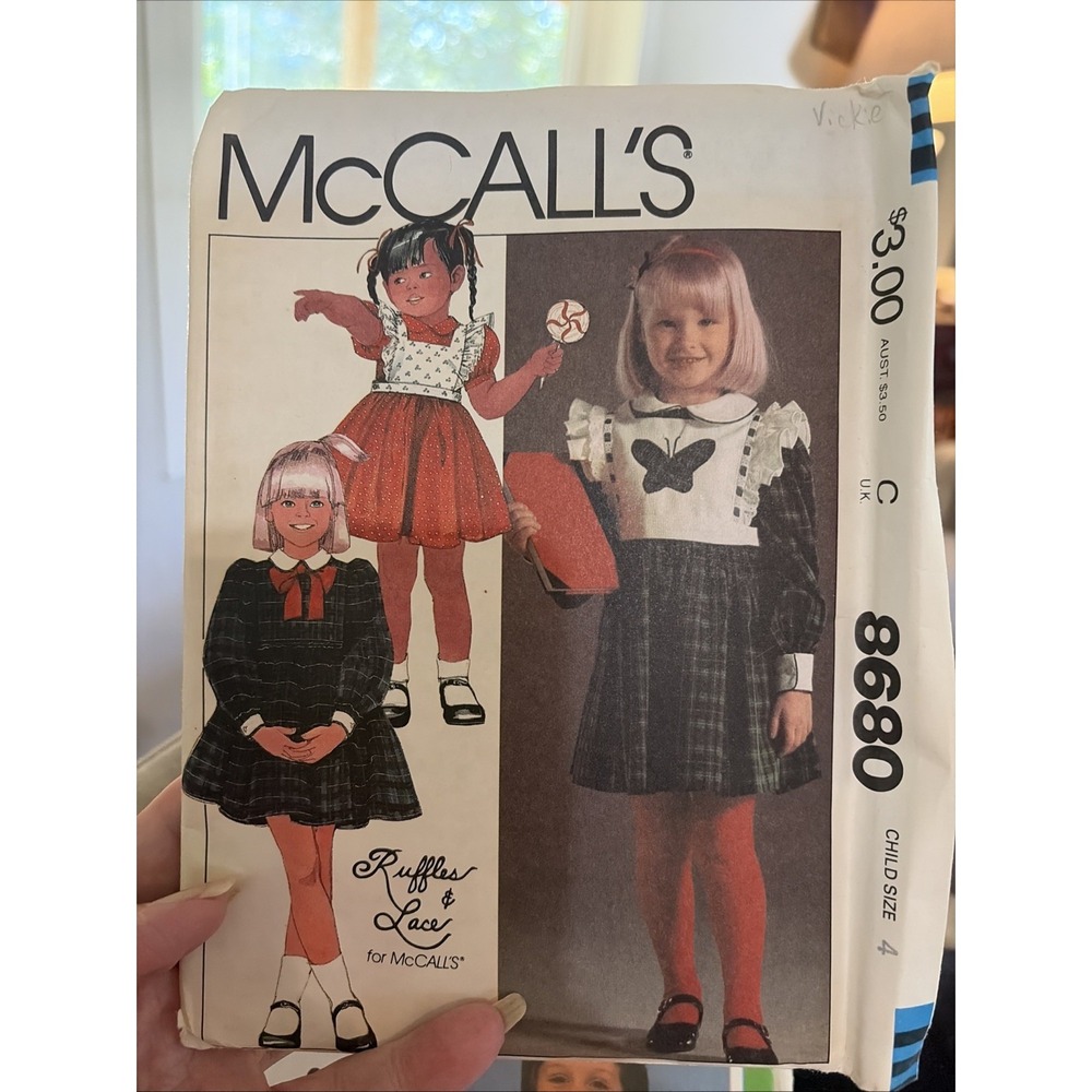 McCall's 8680 Vintage 1983 Sewing Pattern Childrens Dress Detachable Bib Size 4